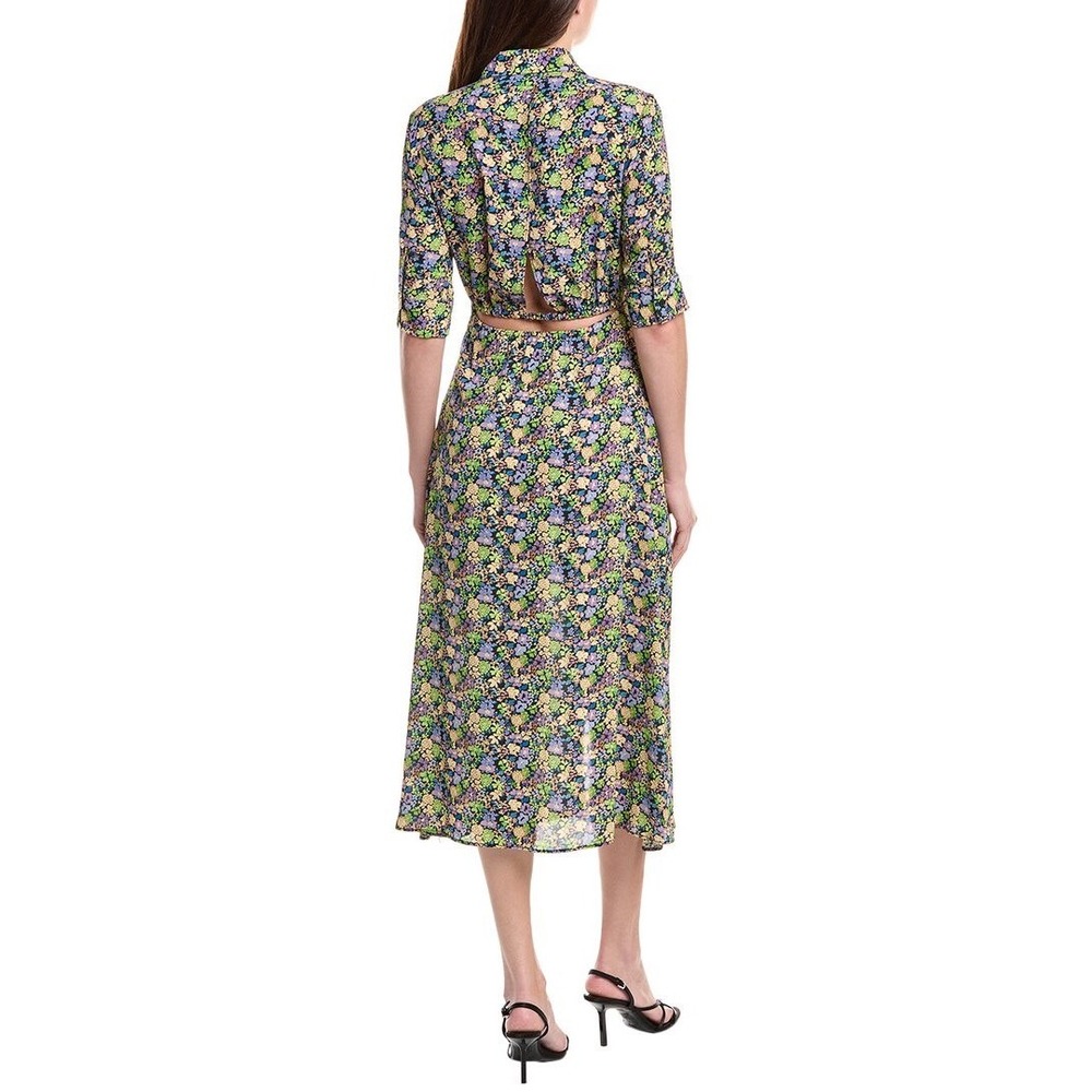 Maje Floral Button Front Midi Dress with Back Cutout Purple Green Yellow US L - Picture 2 of 16
